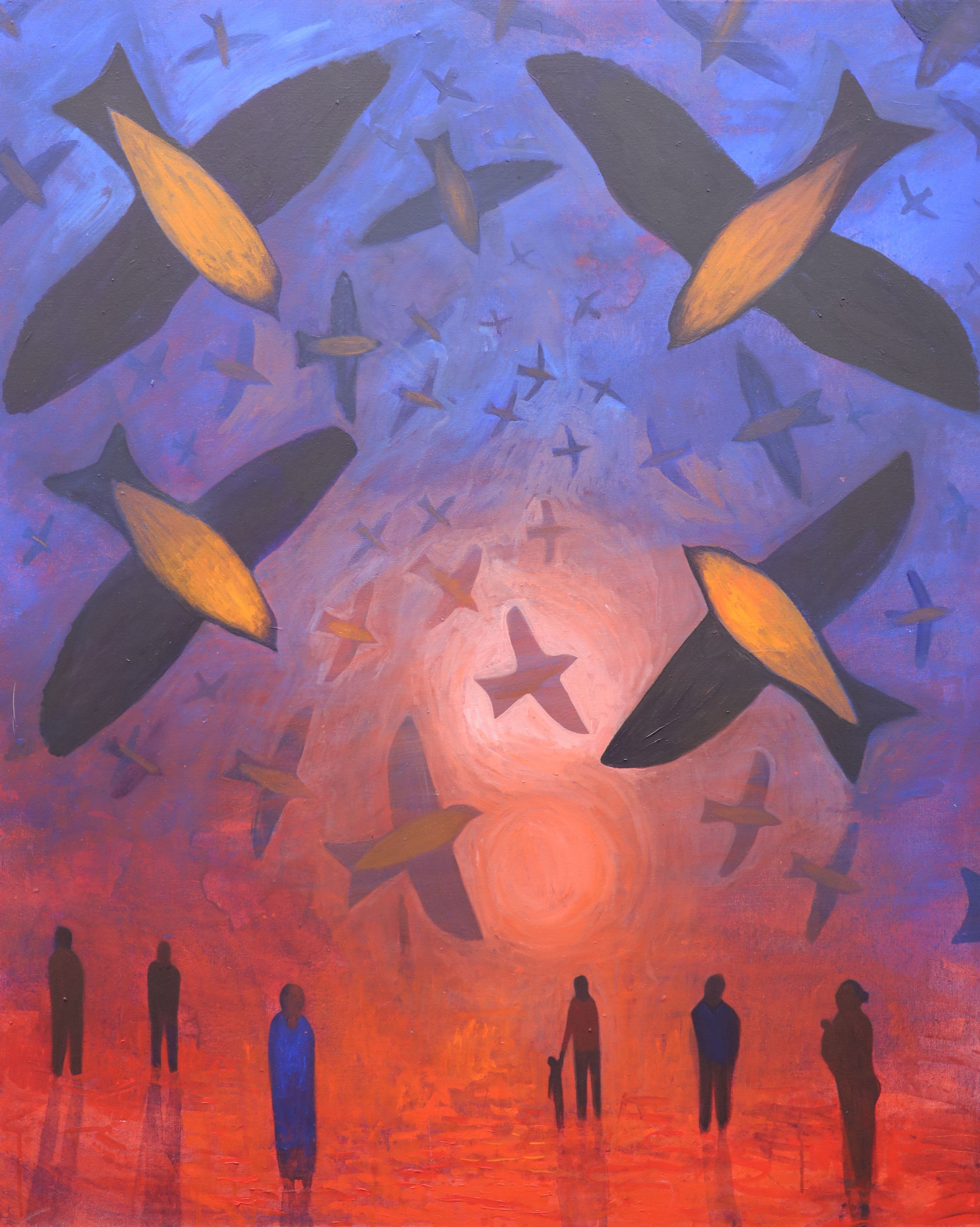 Paul Bloomer, oil on canvas, 'Flight', signed and dated 2000 verso, 120 x 100cm